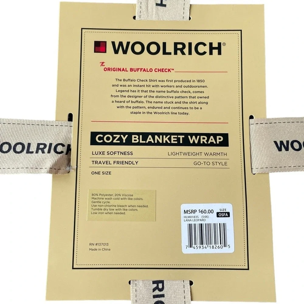 Woolrich Women's Cozy Blanket Wrap Leopard Print Fringe Shawl Poncho‎ OSFA